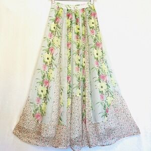 French Connection Floral Print Maxi Skirt Sheer lined Womens Sz 0 Cottage Spring